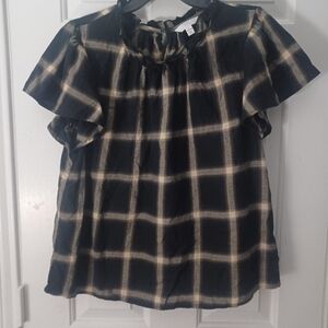 Time And Tru Plaid Flannel Flutter Sleeve Blouse Sz L
